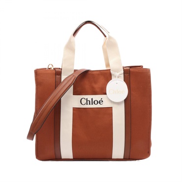 Chloe Mothers bag 2way Shoulder Bag C90411 957 canvas leather Brown White NEW