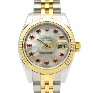 ROLEX Datejust 10P Ruby Z Wrist Watch 179173NGR Automatic 18KYG SS Used Women
