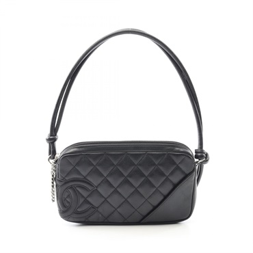 CHANEL Cambon line Shoulder Handbag A25175 leather Black Used Women SHW CC Coco