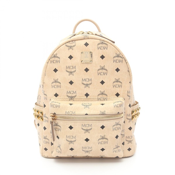 MCM STARK Visetos Rucksack Backpack PVC coated canvas leather Beige Used Women