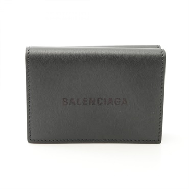 BALENCIAGA CASH MINI Tri-fold Wallet purse 594312 Leather Gray Used Women Unisex