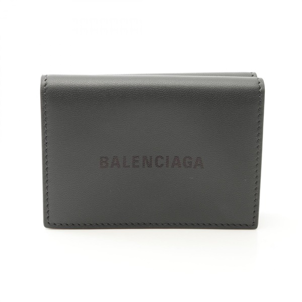 BALENCIAGA CASH MINI Tri-fold Wallet purse 594312 Leather Gray Used Women Unisex