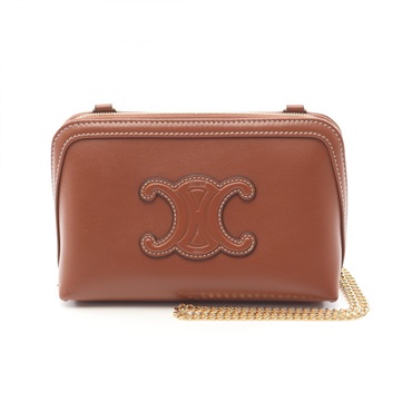 CELINE Clutch Cuir Triomphe chain Shoulder Bag 10E383DR804LU leather Brown