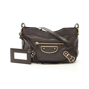 BALENCIAGA Giant Hip 2Way Crossbody Shoulder Bag 390164 Leather Brown Used Women
