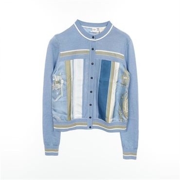 HERMES Twillaine Exlibris cardigan knitwear #34 3E2802D7 silk cashmere Blue Used