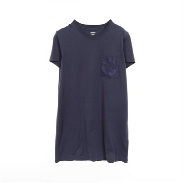 HERMES Embroidery pocket Dress 3E4509DL cotton Navy Used Women size 42
