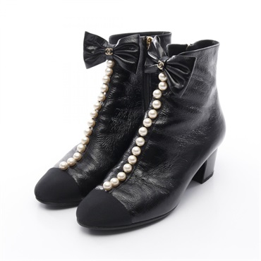 CHANEL COCO Mark Artificial pearl short boots #37.5 G37206 leather Black Used