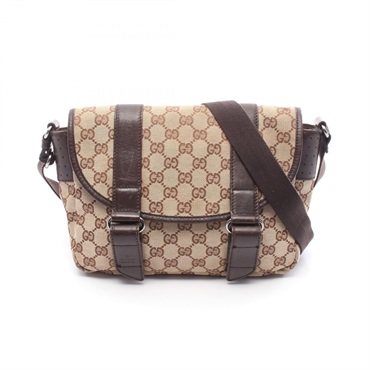 GUCCI GG canvas Shoulder Bag 145858 canvas leather Beige Brown Used Women