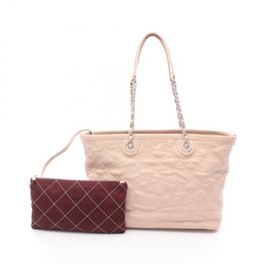 CHANEL Wild stitch Chain shoulder Tote Bag A92744 leather Pink Used Women SHW CC