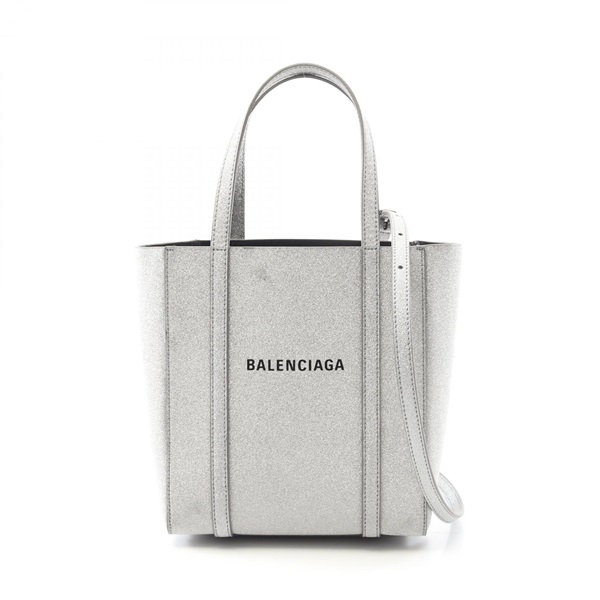 BALENCIAGA EVERYDAY XXS Crossbody Tote Bag 551815 Leather Glitter Silver Used
