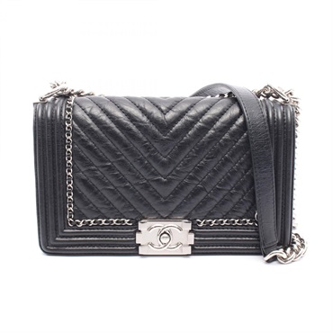 CHANEL Boy chanel Chain Shoulder Bag A67086 Calfskin Black Used Women SHW CC