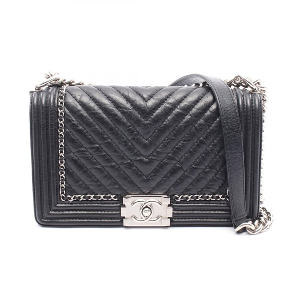 CHANEL Boy chanel Chain Shoulder Bag A67086 Calfskin Black Used Women SHW CC