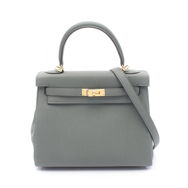 HERMES Kelly 25 Hand shoulder bag K Inside stitched Togo leather Vert amande GHW