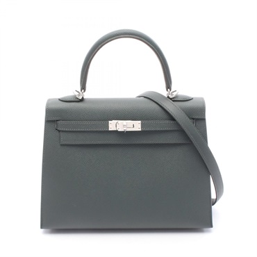 HERMES Kelly 25 Hand shoulder bag Outside stitched K Epsom Vert mangrove SHW