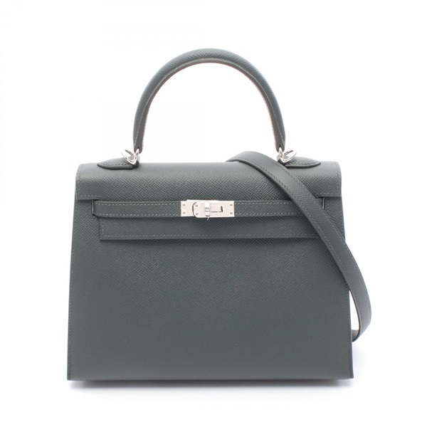 HERMES Kelly 25 Hand shoulder bag Outside stitched K Epsom Vert mangrove SHW
