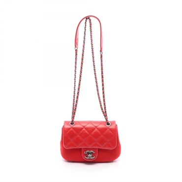 CHANEL Matelasse Chain Shoulder Bag leather feutre Red Used Women COCO CC