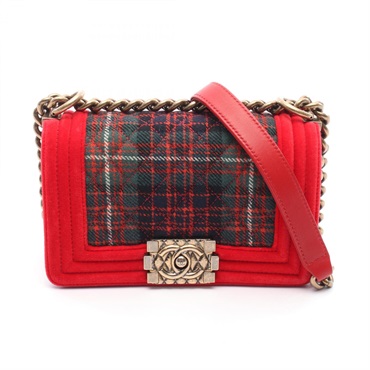CHANEL Boy Chanel Small Shoulder Bag A67085 Fabric canvas Red Green Used Women
