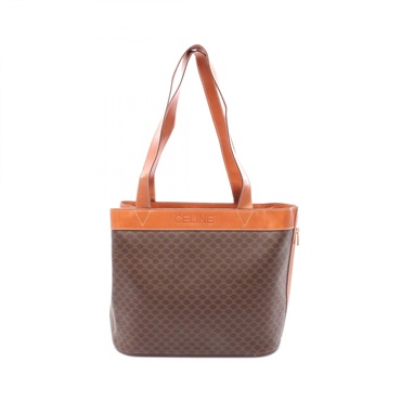 CELINE Macadam Shoulder Tote Bag PVC coated canvas leather Brown Used Women
