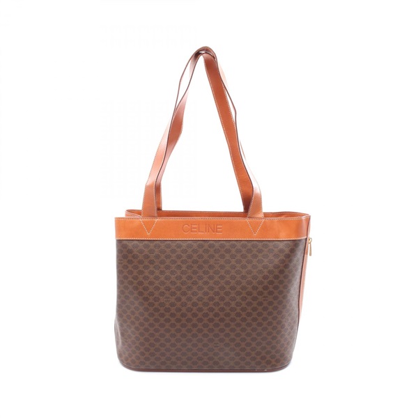 CELINE Macadam Shoulder Tote Bag PVC coated canvas leather Brown Used Women