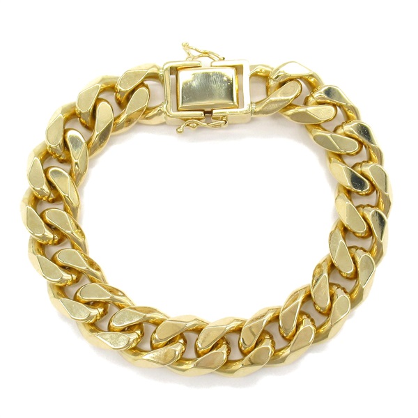 JEWELRY Single 6 Side Flat Link Chain Bracelet 18KYG Yellow Gold mens 19.5cm