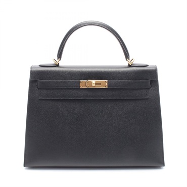 HERMES Kelly 32 Hand shoulder bag Inside stitched A Epsom leather Black Used GHW