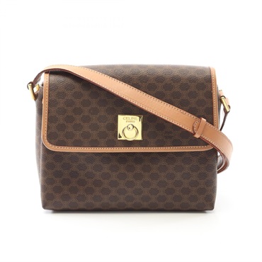 CELINE Macadam Crossbody Shoulder Bag PVC Coated Canvas Leather Brown Used Women