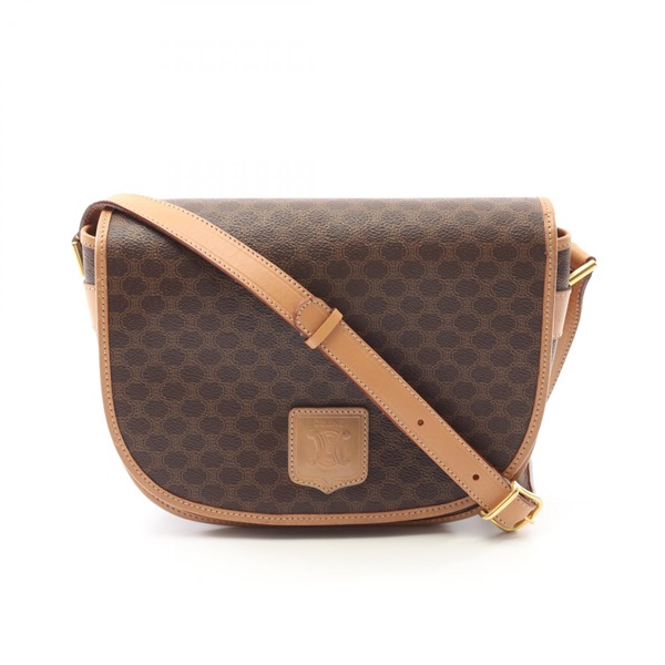 CELINE Macadam Crossbody Shoulder Bag PVC coated Canvas Leather Brown Used Women
