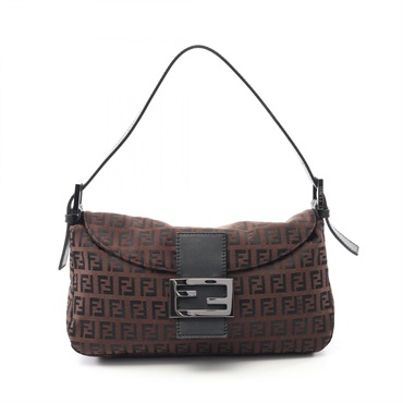 FENDI Mamma bucket Zucchino Shoulder Bag 8BR003 canvas leather Brown Black Used