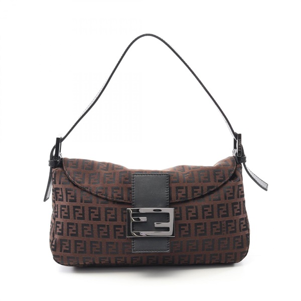 FENDI Mamma bucket Zucchino Shoulder Bag 8BR003 canvas leather Brown Black Used