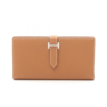 HERMES Bearn Soufflet Bifold purse long wallet 039785CK Epsom Gold Used SHW