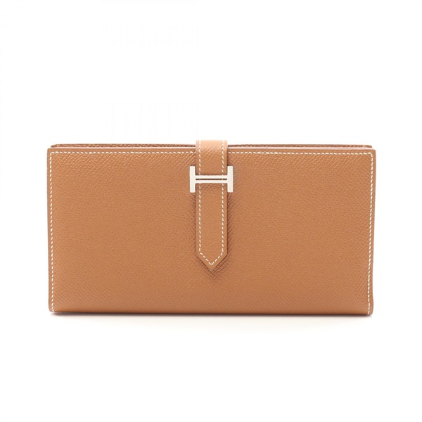 HERMES Bearn Soufflet Bifold purse long wallet 039785CK Epsom Gold Used SHW