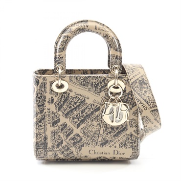Christian Dior Lady Dior Small Shoulder Handbag leather Beige Black Used Women