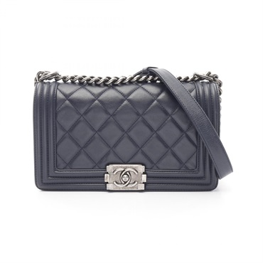 CHANEL Boy chanel Chain Shoulder Bag A67086 Lamb sheep leather Navy Used SHW