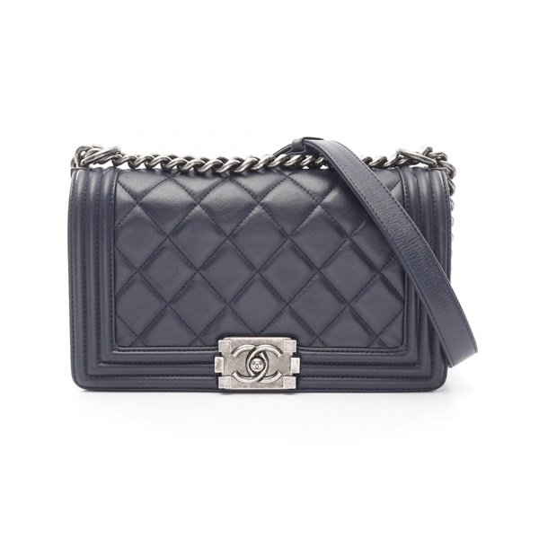 CHANEL Boy chanel Chain Shoulder Bag A67086 Lamb sheep leather Navy Used SHW