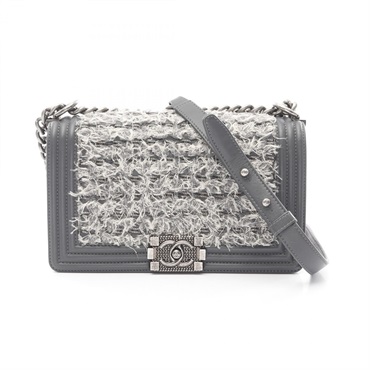 CHANEL Boy chanel Chain Shoulder Bag A67086 Fabric leather Gray Used Women SHW