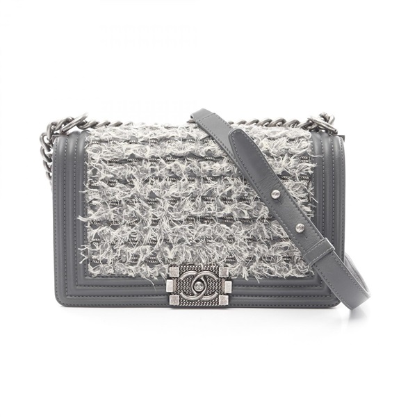 CHANEL Boy chanel Chain Shoulder Bag A67086 Fabric leather Gray Used Women SHW