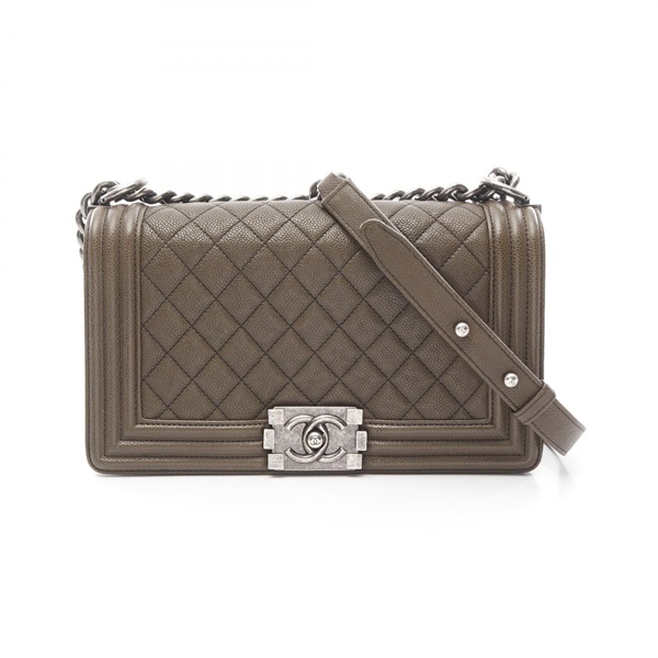 CHANEL Boy chanel Shoulder Bag A67086 leather Grained calfskin Khaki Used SHW CC