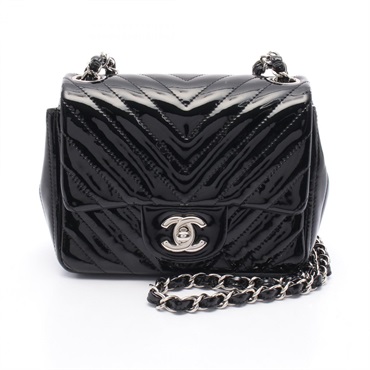 CHANEL Chevron V Stitch Chain Shoulder Bag A35200 Patent leather Black Used SHW