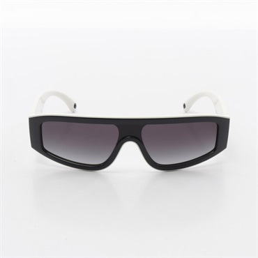 CHANEL Shield Shape Eyewear sunglasses 6057 Plastic Black White Used Women COCO
