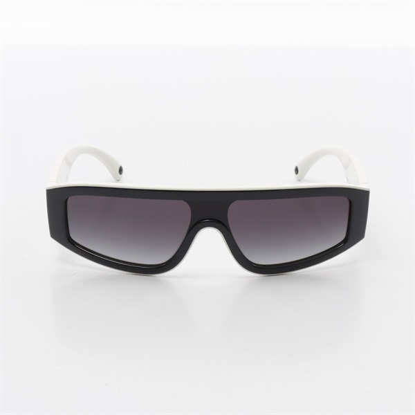 CHANEL Shield Shape Eyewear sunglasses 6057 Plastic Black White Used Women COCO