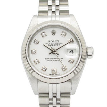 ROLEX Datejust 10P Diamond F Wrist Watch 79174G Auto 18KWG Gold SS Used Women