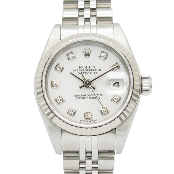 ROLEX Datejust 10P Diamond F Wrist Watch 79174G Auto 18KWG Gold SS Used Women