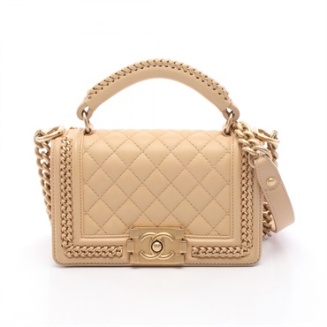 CHANEL Boy Chanel Top Handle Flap Shoulder Bag A94805 leather Beige Used GHW CC