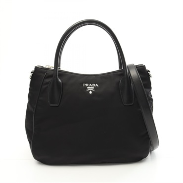 PRADA TESSUTO SOFT CALF Tote Shoulder Bag 1BC992 Nylon leather Black Used Women
