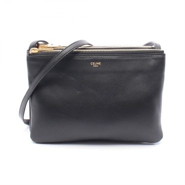 CELINE Trio Small Crossbody Shoulder Bag 192033 Leather Black Used Women