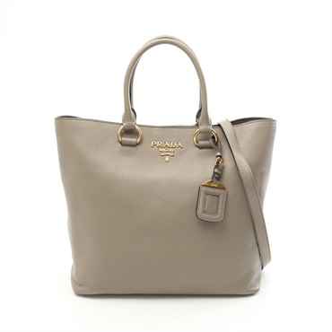 PRADA SOFT CALF Shoulder Tote Hand Bag BN2865 leather Beige Used Women