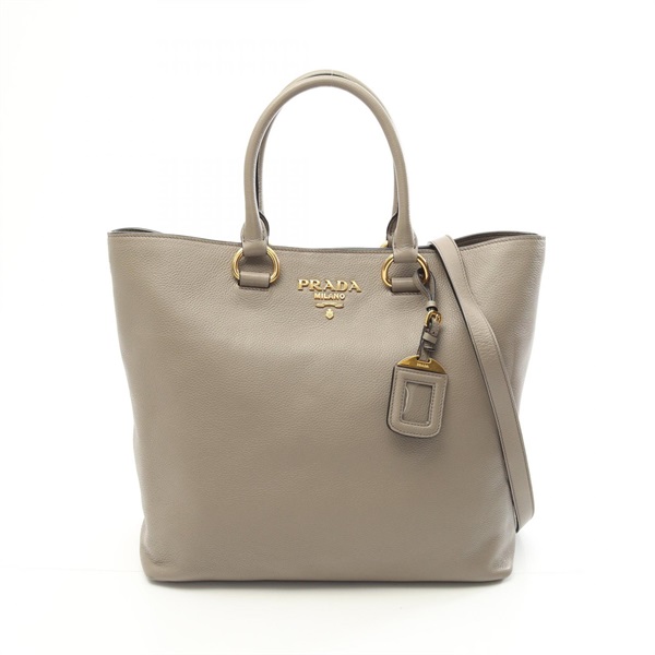PRADA SOFT CALF Shoulder Tote Hand Bag BN2865 leather Beige Used Women