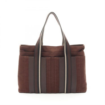 HERMES Troca Horizontal Zonal MM Tote Hand Bag canvas leather Brown Used SHW