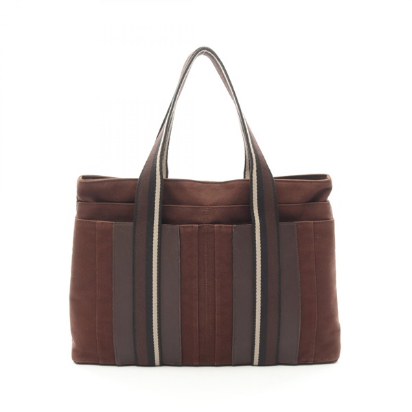 HERMES Troca Horizontal Zonal MM Tote Hand Bag canvas leather Brown Used SHW
