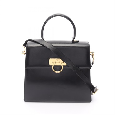 Salvatore Ferragamo Gancini 2way Shoulder Handbag 21 0536 leather Black Used GHW